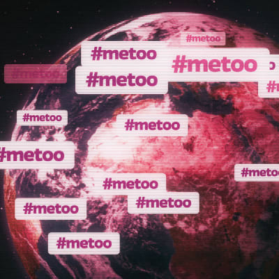 En grafisk bild av jorden sett från rymden, över det hela står det #metoo.