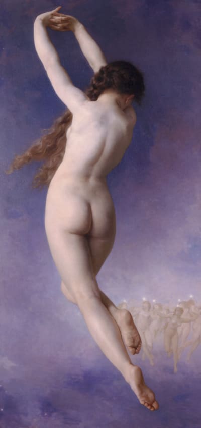 Målning föreställande "Den förlorade plejaden", en bild av en naken nymf.