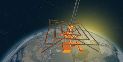Satellit med solpaneler avsedd att stråla ned solenergi till jorden.