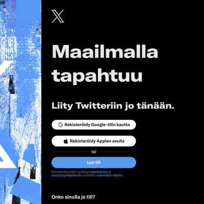 Twitterin aloitussivu.