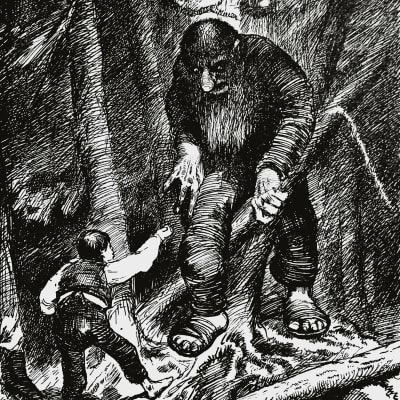 Poika ja peikko, Frederik Hendriksenin satukuvitus vuodelta 1884.