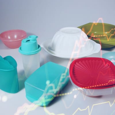 tupperware förhållare och en uppåtpekande kurva.