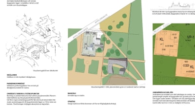 Detalj ur en detaljplanändring med illustration uppifrån av en byggnad och ett grönområde.