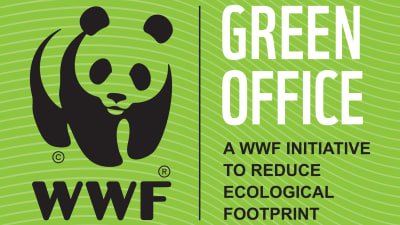 Green Offices logotyp föreställande en banda samt texten Green Office - A WWF Initative to reduce Ecological footprint.