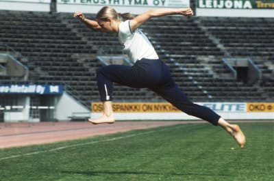 Mona-Lisa Pursiainen tränar på Olympiastadion, 1974.