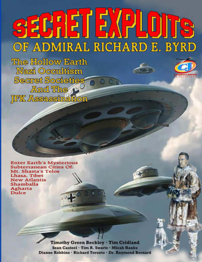 Pärm från konspirationsteoretisk tidning föreställande en nazi-UFO från jordens inre.