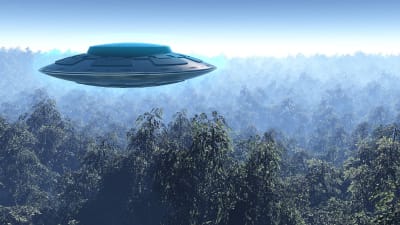 Ufo över en skog.