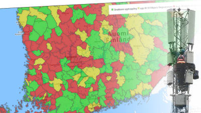 Skärmdump på interaktiv karta över 4G-hastigheter i kommunerna.