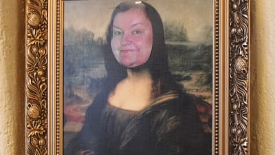 Bildcollage av Mona-Lisa, med Heddy Norrgårds ansikte