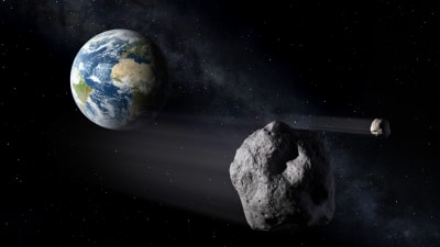 Den europeiska rymdstyrelsens ESA:s visualisering på asteroider i rymden