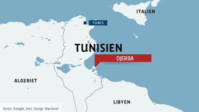 Karta över Tunisien och ön Djerba.