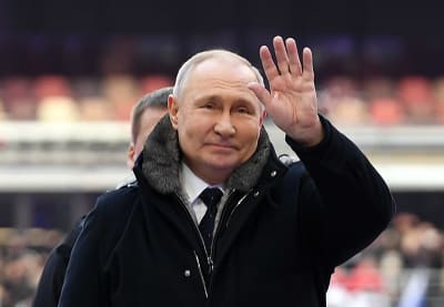 Presidentti Vladimir Putin puhui Lužnikin stadionin konsertissa, 22.2.2023.