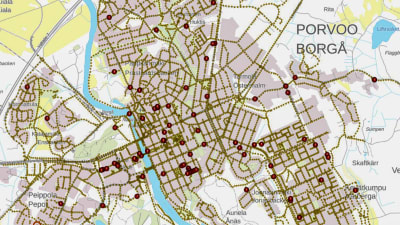Karta på nätet över söndrig gatubelysning i Borgå.