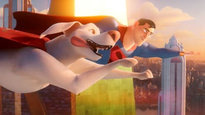 Superhunden Krypto med husse Stålmannen.