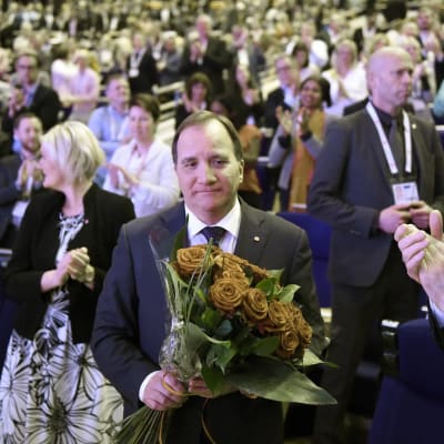 Sveriges statsminister Stefan Löfven vid Socialdemokraternas partikongress i Göteborg den 9 april 2017.