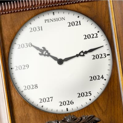 Klocka som visar olika pensioneringsår