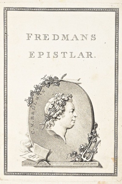 Fredmans Epistlar. Pärmbilden till den första upplagan skapad av Johan Tobias Sergel och förverkligad av Johan Fredrik Martin.