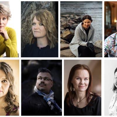 Collage av åtta porträttbilder på kvinnor och män.