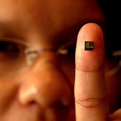 En arkivbild på ett mikrochip för smartkort, tillverkat i Malaysia. Det är Taiwan som dominerar tillverkningen av halvledare. 