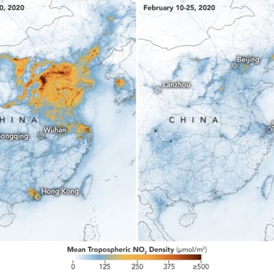 Karta som visar luftföroreningar över Kina.