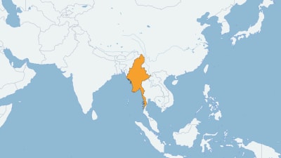 Det här landet gränsar i norr till Kina, i väst till Bangladesh, i nordväst till Indien, i öst till Laos och i sydöst till Thailand. 