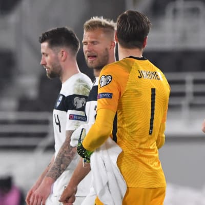 Finland efter slutsignalen i VM-kvalmatch.