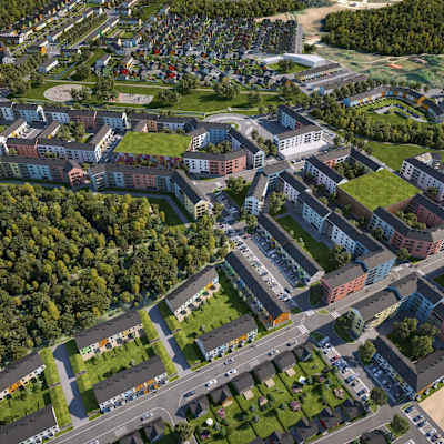 Illustration över planerat bostadsområde