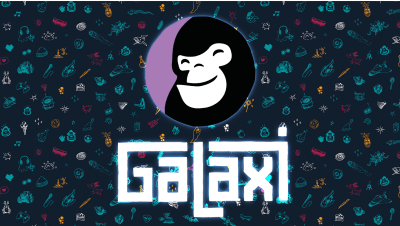 Galaxin gorilla ja teksti Galaxi