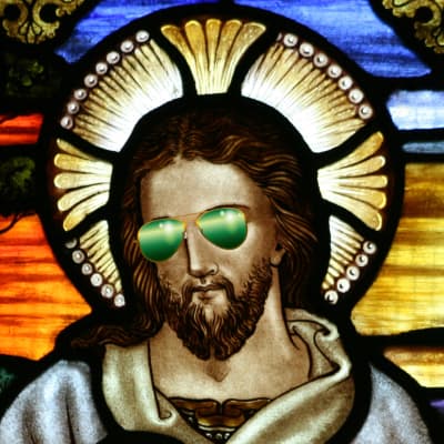 Jesus med gröna solglasögon.