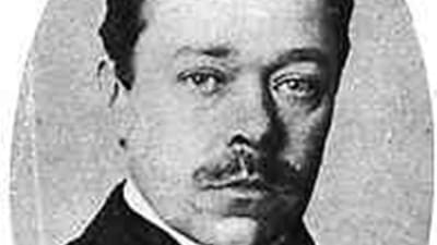 Hjalmar Söderberg med mustasch och sorgsen blick.    