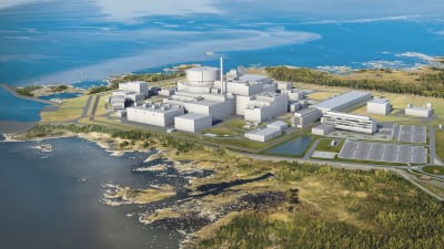 Fennovoimas bild av kärnkraftverket som färdigt.