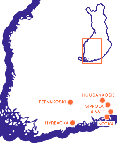 Karta över södra Finland med några resmål utprickade.