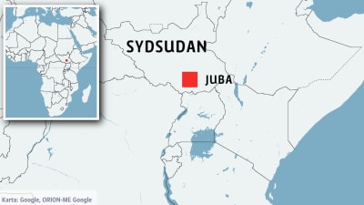 Karta över Sydsudan och huvudstaden Juba