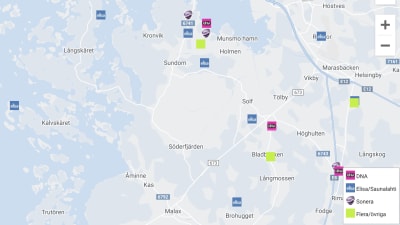 Kartan visar sex stycken problemområden med Elisa i Sundom i Vasa.