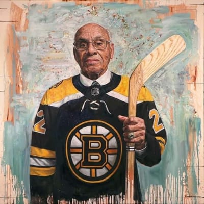 Stiliserad bild av hockeyspelaren Willie O'Ree