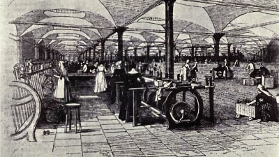Linnefabrik i Leeds 1843.
