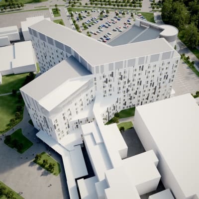 En översiktsbild över det nya H-huset som byggs vid Vasa centralsjukhus. 