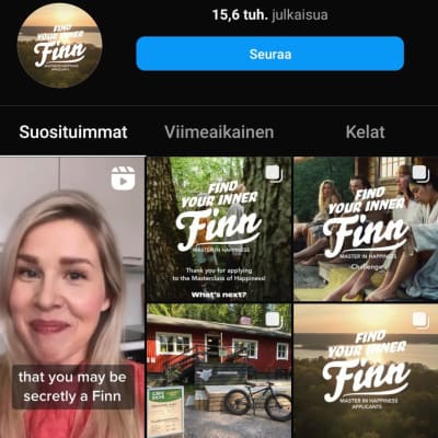 Kuvakaappaus Instagramin Find your inner finn -kampanjasta.