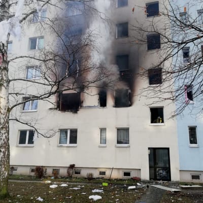 Femvåningshuset i Blankenburg i östra Tyskland där explosionen inträffade.