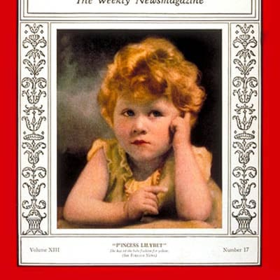 Tre år gamla prinsessan Elizabeth (sedermera drottning Elizabeth II av Storbritannien) på Time Magazines omslag 1929.