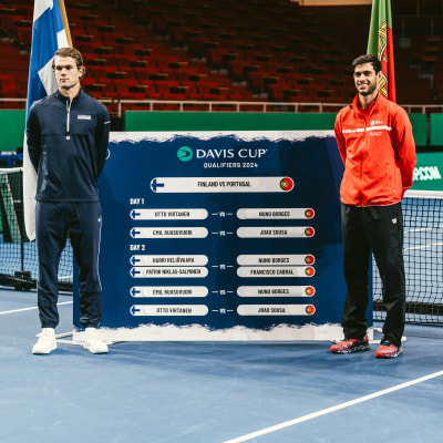 Otto Virtanen ja Nuno Borges aloittavat ohjelman mukaan Suomen ja Portugalin välisen Davis Cupin karsintaottelun perjantaina Turussa. 