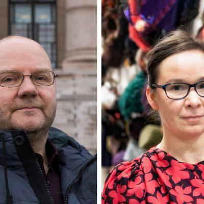 Kuvassa ovat kielentutkija Vesa Heikkinen ja kirjailija Rosa Meriläinen.