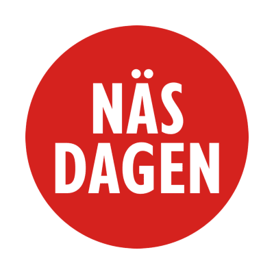 Näsdagens logo 2019. Vit text ("näsdagen") på röd bakgrund.