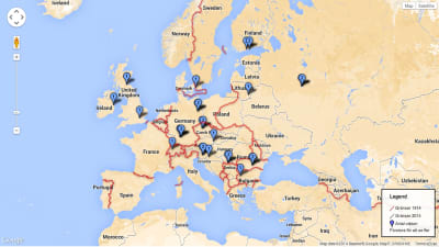 Karta över Europa 1914 ett EBU projekt.