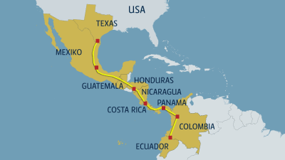 Loraima Marimóns flyktväg från Ecuador till USA.