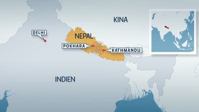 Karta över Nepal och jordskalvsområde