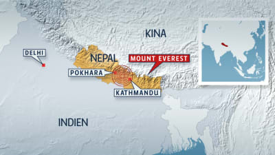 Karta över Nepals jordbävning.