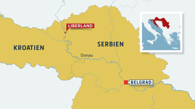 Karta över Liberland i gränstrakten mellan Serbien och Kroatien
