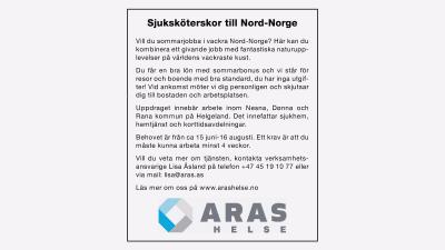 Annons i HBL lockar vårdpersonal till Norge.