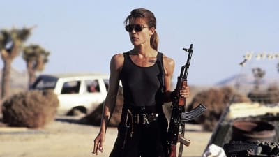 Linda Hamilton som Sarah Connor i filmen Terminator 2 - Domedagen.